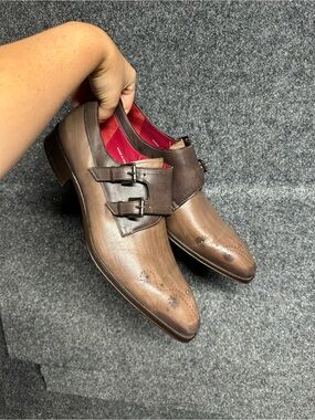 Mezlan leather double monk strap dress shoes brogue luxury old money business
